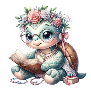 Clip Art de tortugas marinas, 12 libros de lectura PNG, descargas digitales de biblioteca, camisa de profesor de inglés, fabricación de tarjetas, sublimación, etiqueta de regalo, diario basura