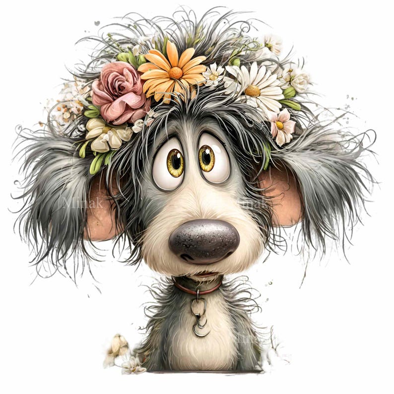 16 PNG Floral Dog Head Clipart – Funny Puppy PNG Illustration – Cute ...