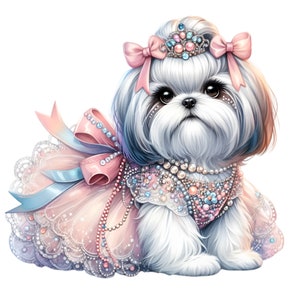 Shih Tzu Clipart, Clip Art para perros, 10 PNG lindo cachorro mamá princesa, descarga digital del día de la madre, fabricación de tarjetas, sublimación, regalo, diario basura