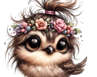 12 PNG Blomkransuggla Stora Ögon Hästsvans Fågel Illustration