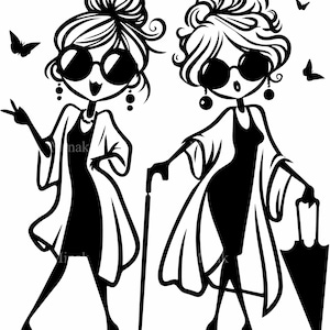 6 femmes SVG - fichier coupé duo de dames élégantes - clipart d'amitié impertinente pour l'artisanat, les autocollants en vinyle, les chemises et les conceptions de gobelets
