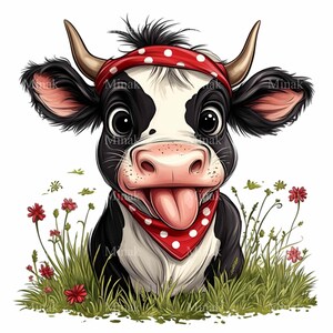 12 clipart vache langue sortie PNG - vache drôle PNG - illustration d'animal de ferme pour vêtements pour enfants, décoration champêtre ou impressions ludiques