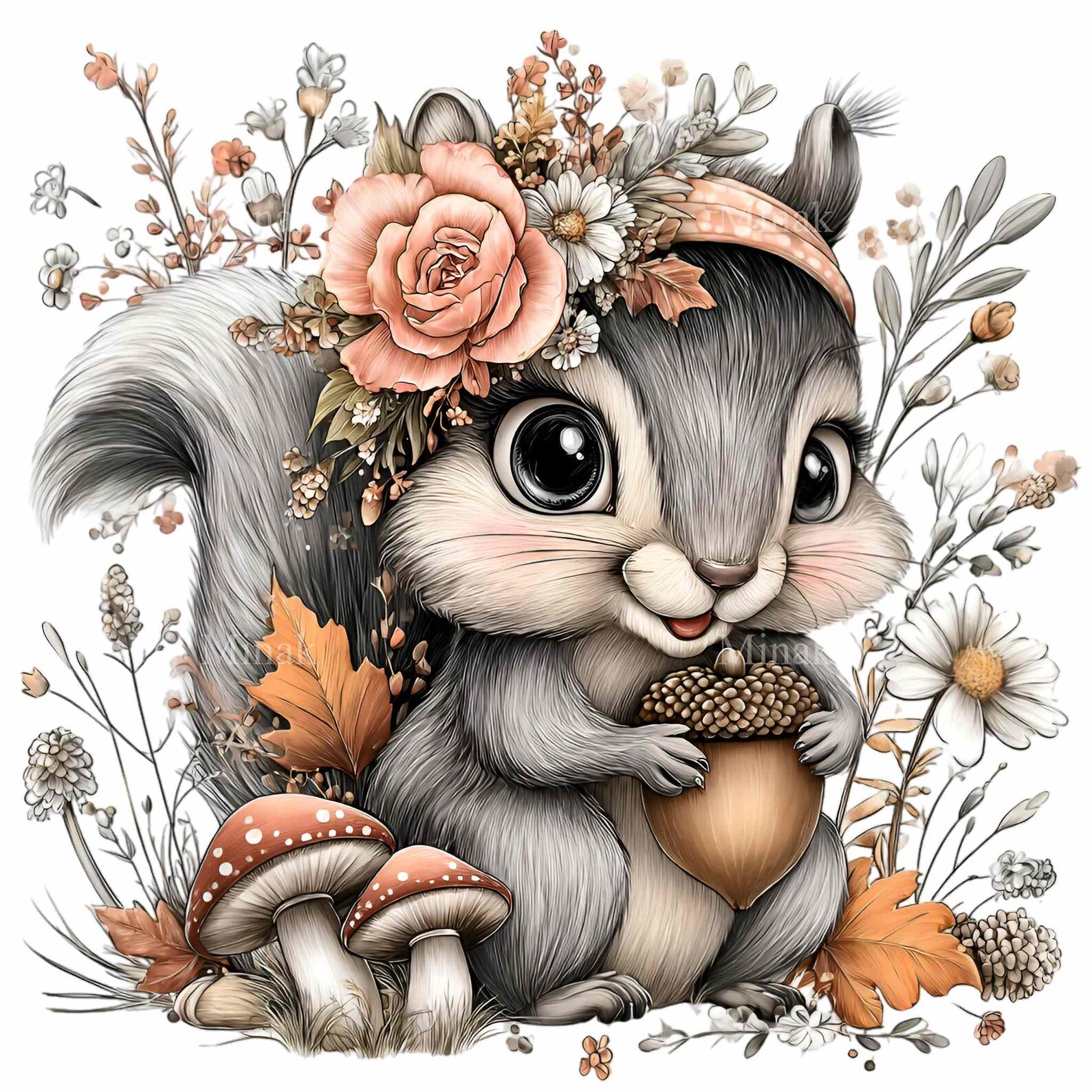 10 PNG Autumn Squirrel – Cute Woodland Animal Clipart – Fall Acorn Art ...