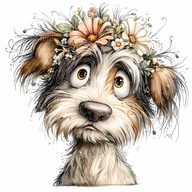 15 PNG Floral Puppy Clipart – Cute Dog PNG – Rustic Cartoon Pet ...