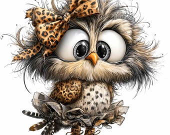15 PNG Leopard bow owl clipart – Cute bird PNG – Digital download for kids crafts, nursery decor, invitations, scrapbooking, DIY projects
