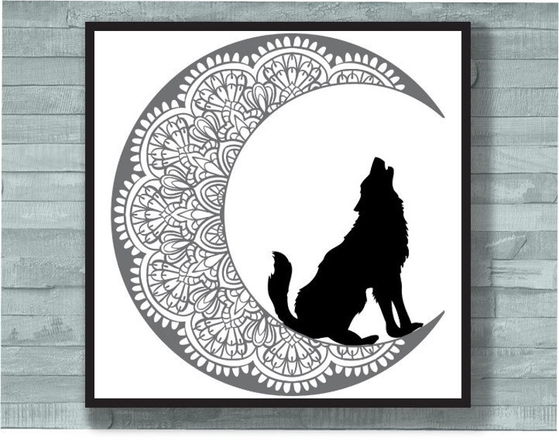 Download Card Making Stationery Materials Wolf And Moon Svg Wolf Mandala Svg