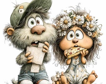 15 imágenes PNG de monstruo y niña comiendo pizza, imágenes prediseñadas de sublimación de corona de flores de margarita