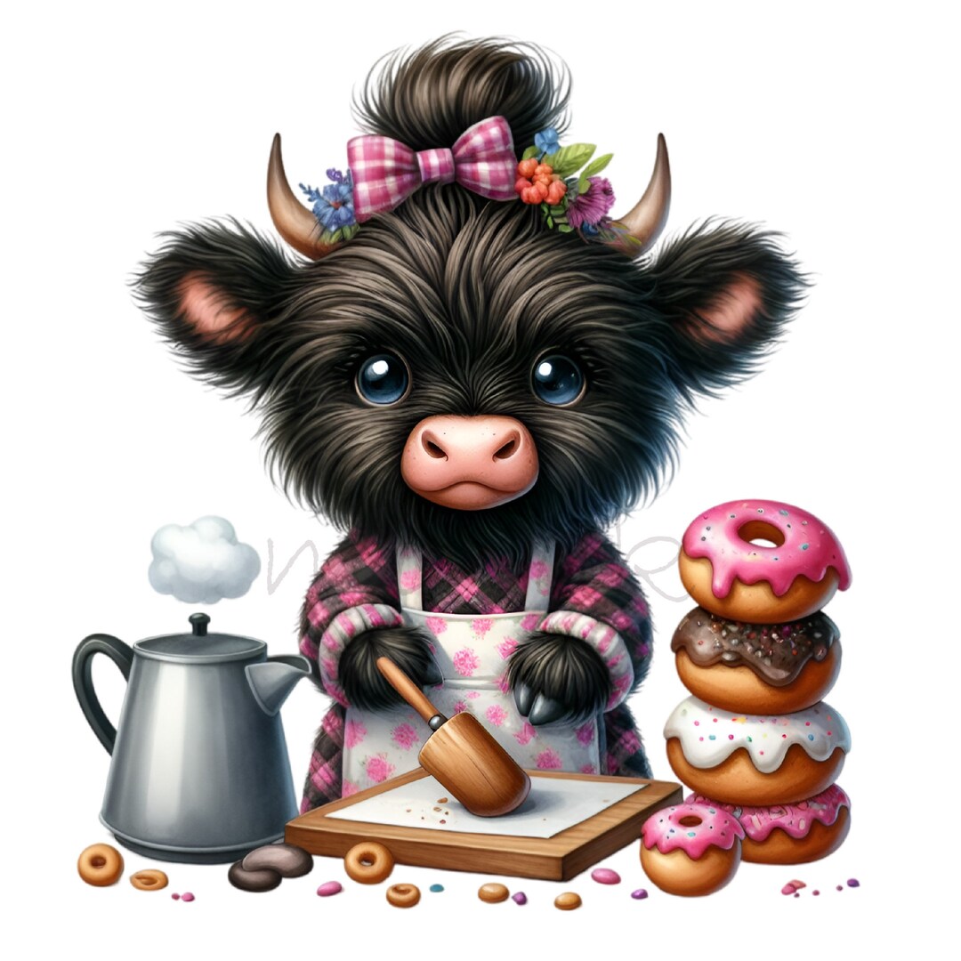 12 PNG Donut Baking Highland Cow – Cute Bakery Kitchen Clipart PNG ...