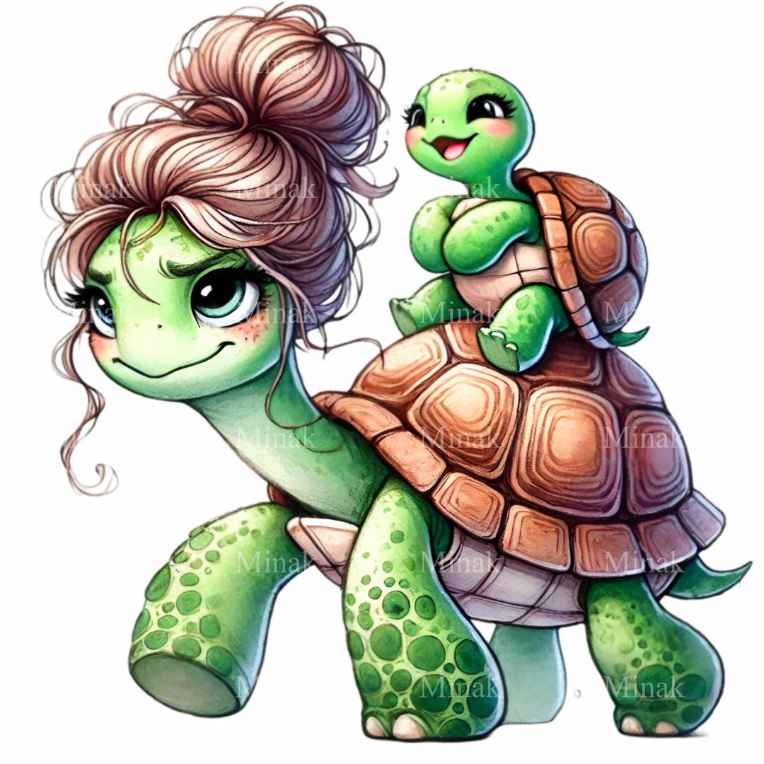 Family Turtle Graphics 14 Turtle Family PNG Clipart, Cute Mom and Baby Turtles, Whimsical ...