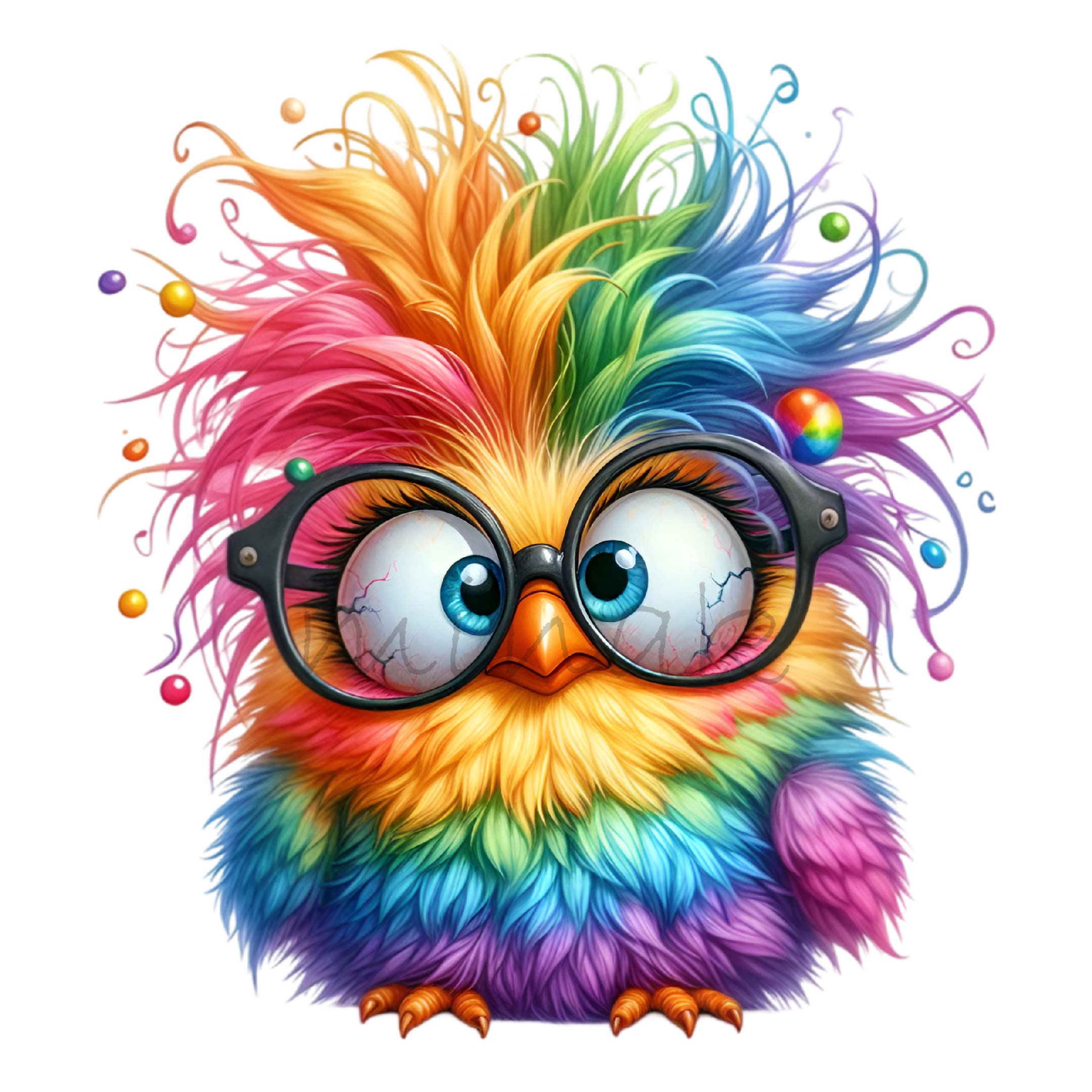 15 Rainbow Owl PNG Clipart | Funny Owl with Crazy Hair and Glasses | Colorful Bird Cartoon Art