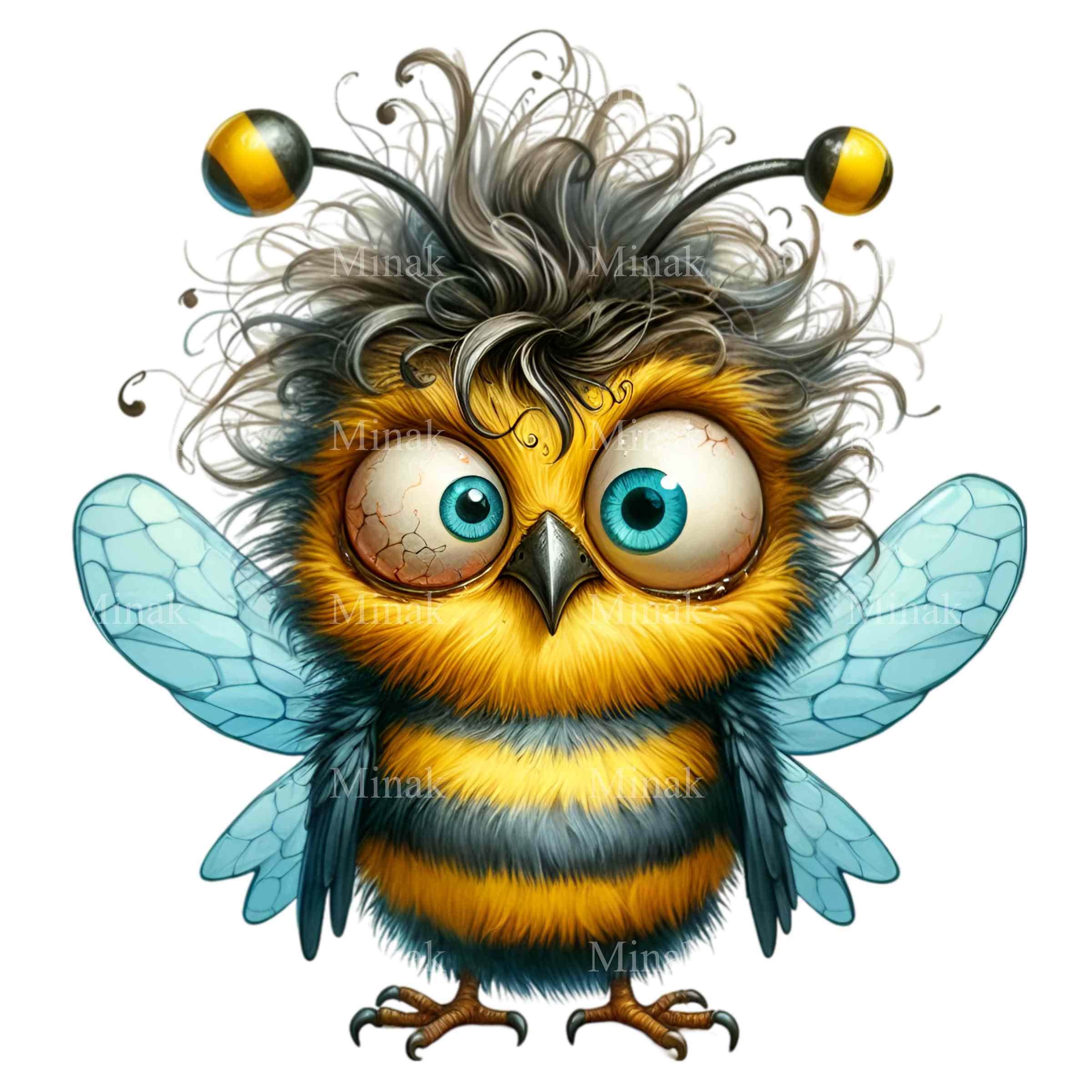 16 PNG Crazy Hair Owl – Bumblebee Costume PNG Clipart – Funny Animal Art for Sublimation