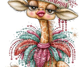 16 PNG Christmas Giraffe Clipart, Holiday Safari Animal Sublimation