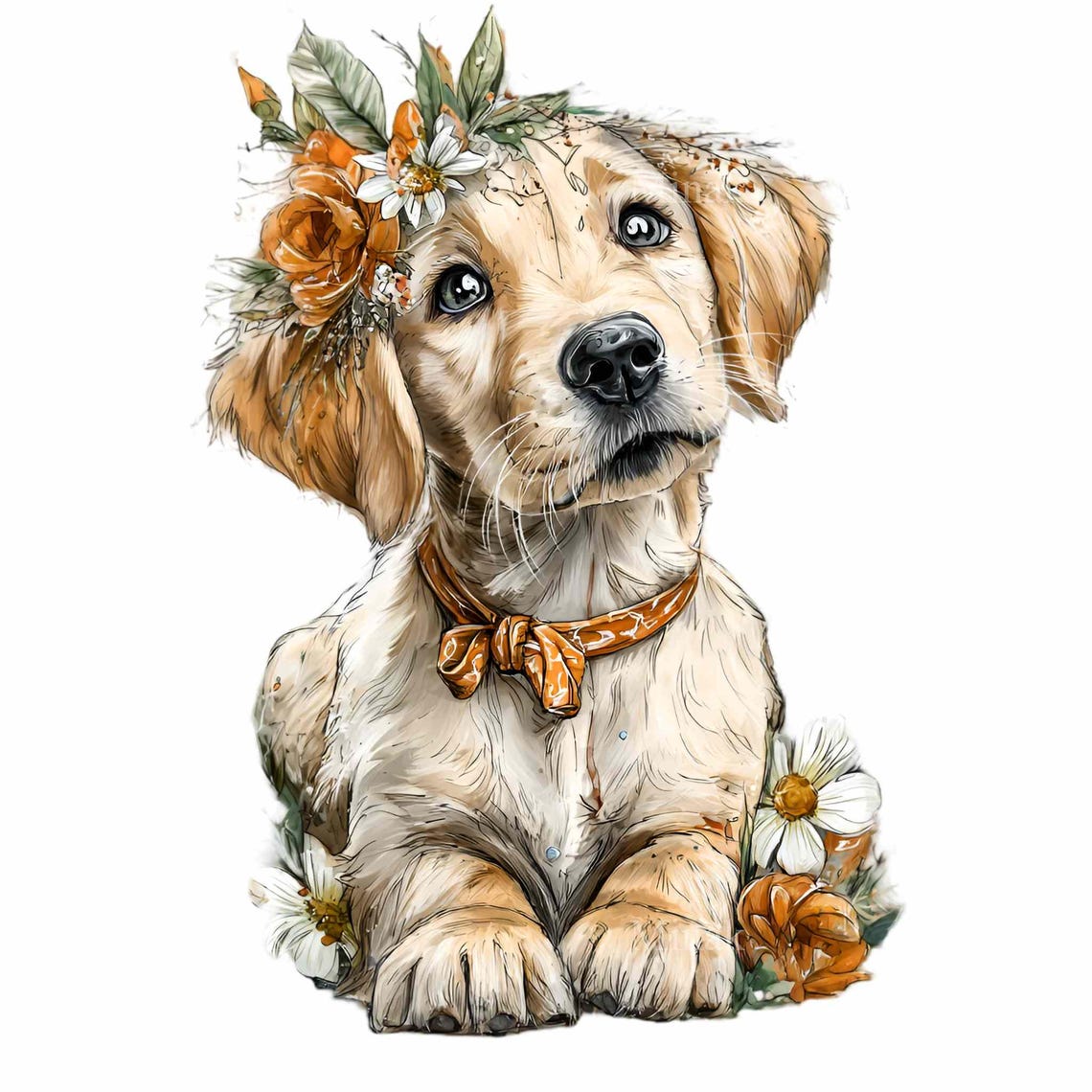 15 PNG Floral Puppy Clipart – Dog Illustration With Flower Crown, Baby ...