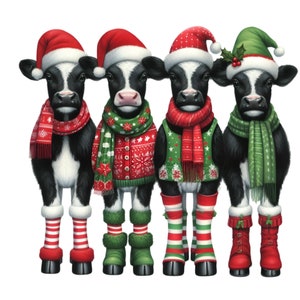 12 PNG de vacas de férias PNG – clipart de vaca de Natal – download digital de animais de fazenda fofos para cartões, artesanato, crianças e decoração