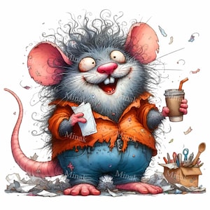 12 PNG Funny office mouse clipart – PNG illustration – Cartoon rodent art for work humor, messy desk prints, caffeine-themed designs