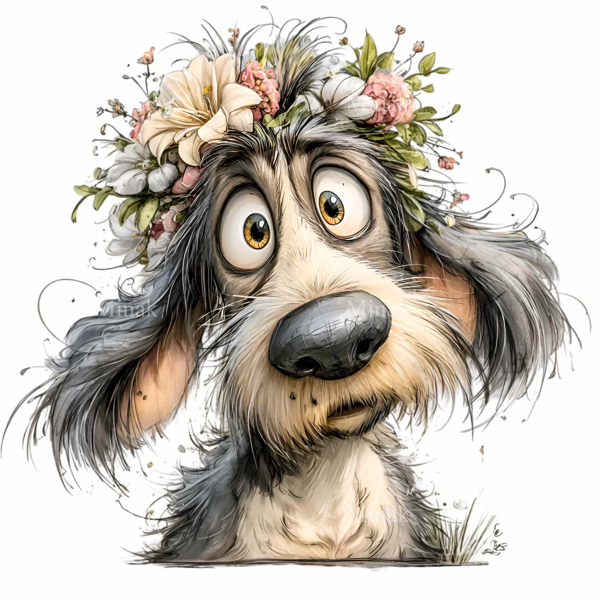 15 PNG Floral Dog Clipart – Funny Puppy PNG Illustration – Cute Flower ...