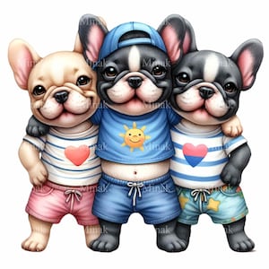 11 Cute French Bulldog Clipart, Puppy Friends PNG, Funny Dog Sublimation, Kids Animal Art, Friends Download