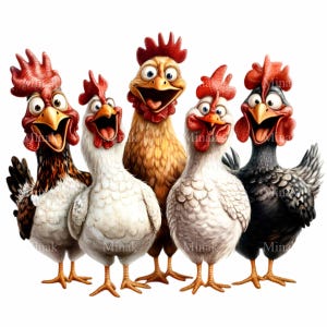 12 lustige Hühner Gruppe PNG Clipart - schrullige Cartoon Bauernhof Tiere für kreative Projekte und Dekor zum Thema Bauernhof
