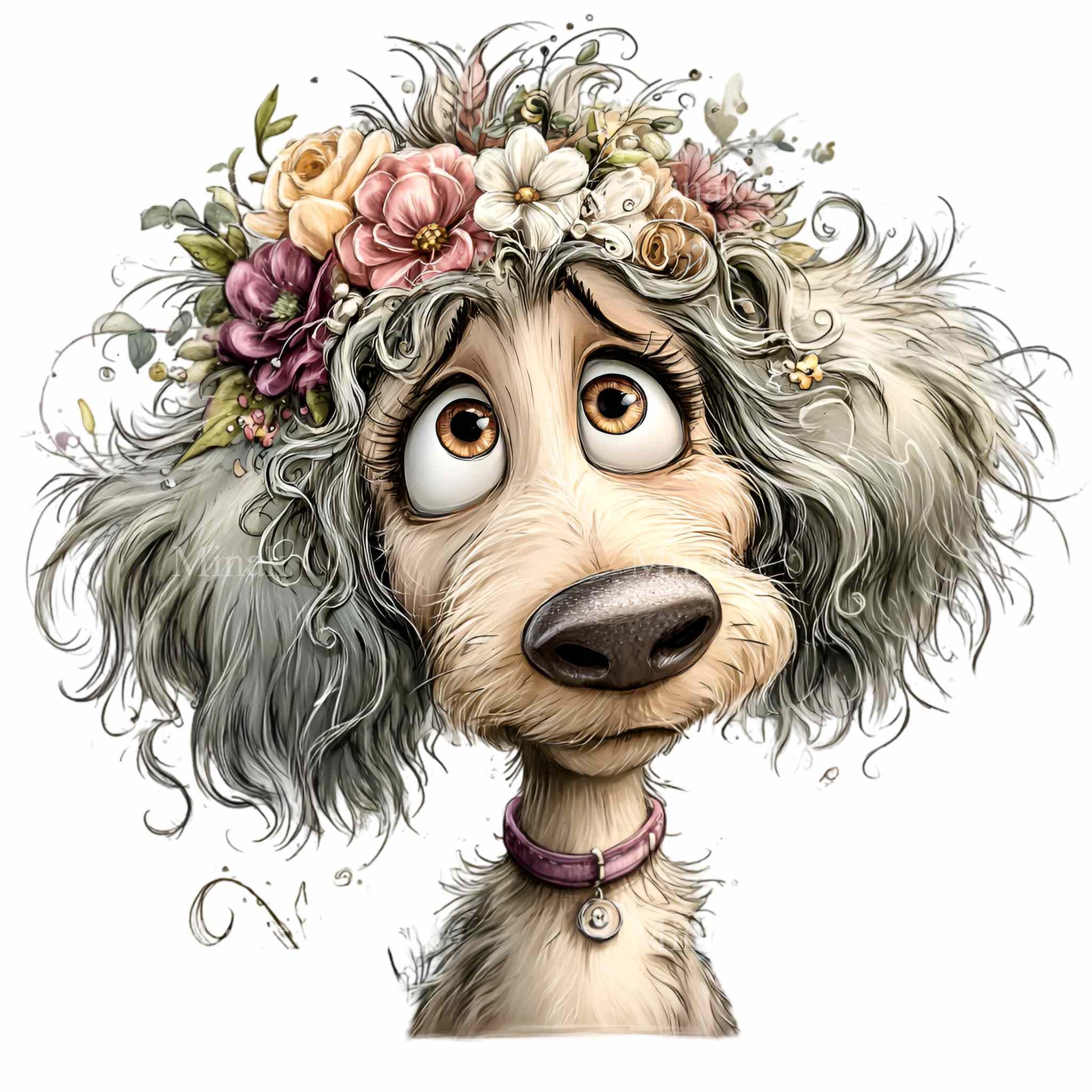 16 PNG Floral Dog Head Clipart – Funny Puppy PNG Illustration – Cute ...