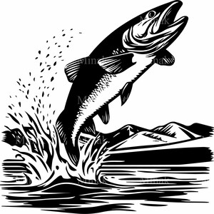 7 SVG Mountain lake fish SVG – Jumping trout cut file – Fishing clipart for cabin signs, Cricut, outdoors men gifts, laser engraving