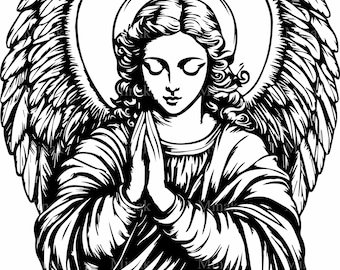 4 Praying Angel Svg, Holy Heaven Guardian Winged Art