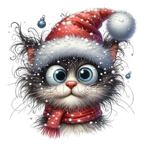 12 PNG Christmas Cat Clipart - Cute Kitten in Santa Hat PNG - Holiday ...