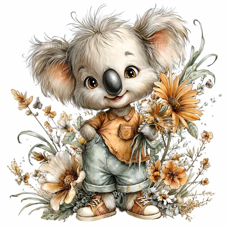 15 PNG Floral Koala Clipart – Baby Animal Nursery - Etsy