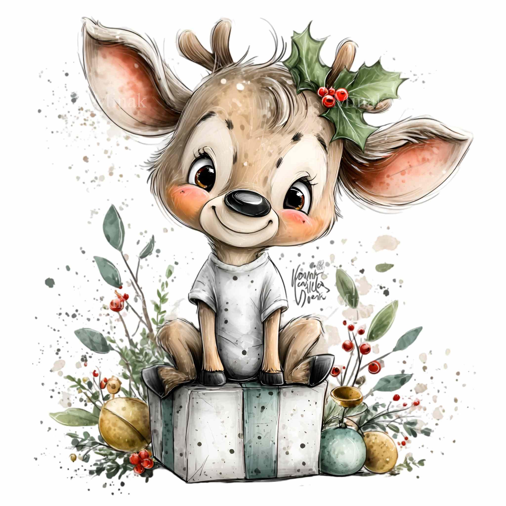 16 PNG Cute Reindeer Clipart – Christmas PNG – Holiday Digital Download ...