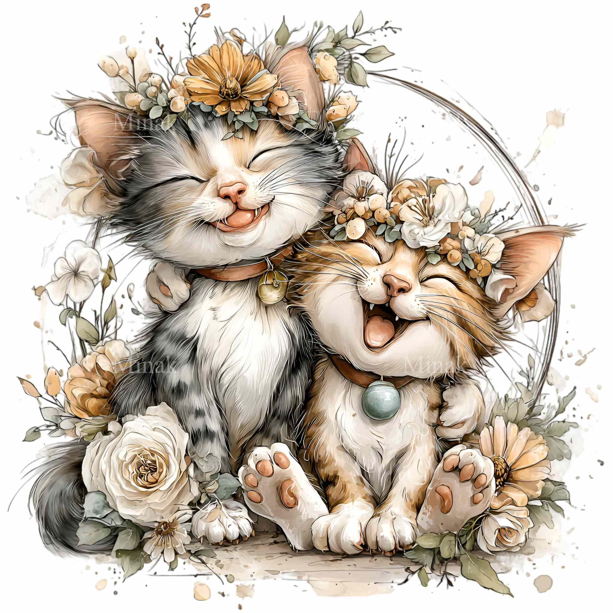 15 PNG Floral Kittens Clipart – Cute Cat Wreath PNG for Nursery Wall ...