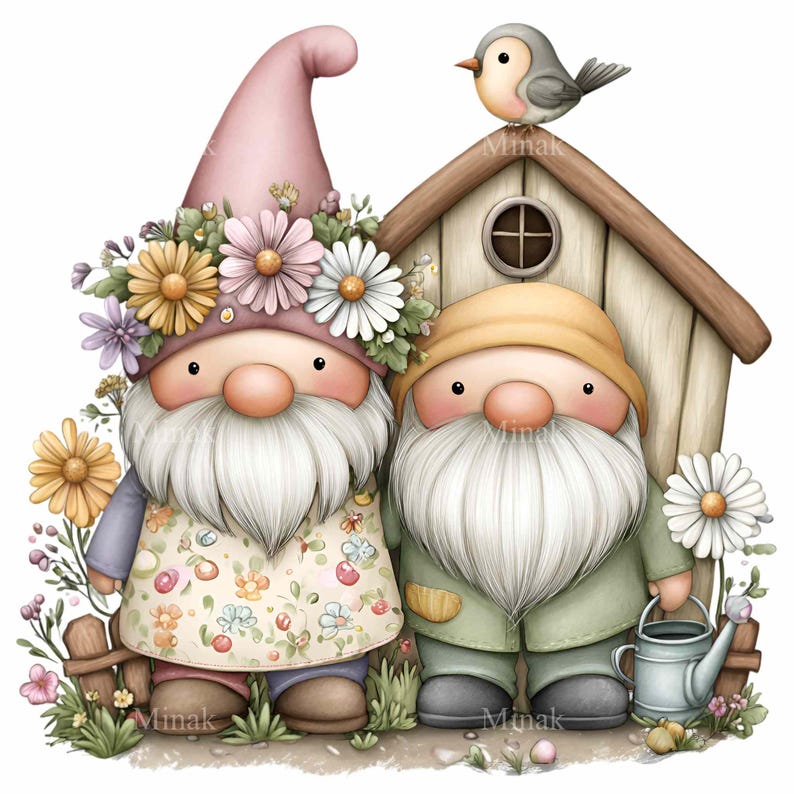 16 PNG Spring Gnome Couple Clipart – Cute Garden Gnomes PNG for Nursery ...