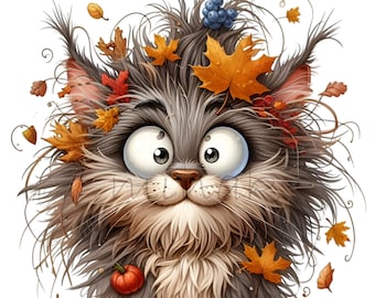 14 PNG Fall Cat Clipart – Autumn Leaves PNG for Scrapbooking