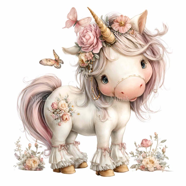 20 PNG Unicorn Clipart Floral Illustration – Baby Fantasy Animal ...