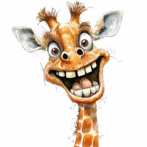 20 divertidas jirafas PNG - Jirafa de dibujos animados peculiar con gran sonrisa - Descarga de arte digital humorístico