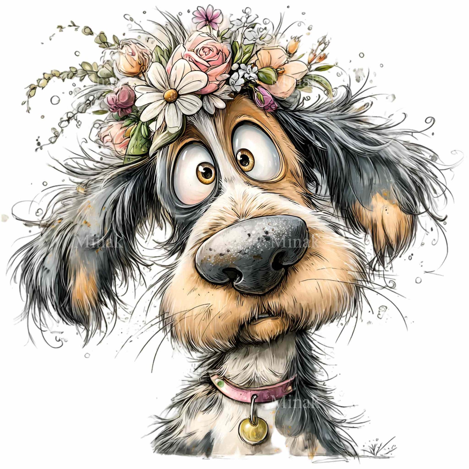 15 PNG Floral Dog Clipart – Funny Puppy PNG Illustration – Cute Flower ...