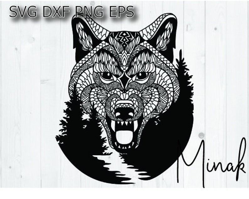 Download Wolf head svg wolf mandala svg mountains pine trees svg | Etsy