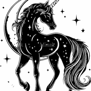 4 Licorne magique SVG, lune mystique et étoiles fichier coupe, fantastique cheval des cliparts pour Cricut & Silhouette