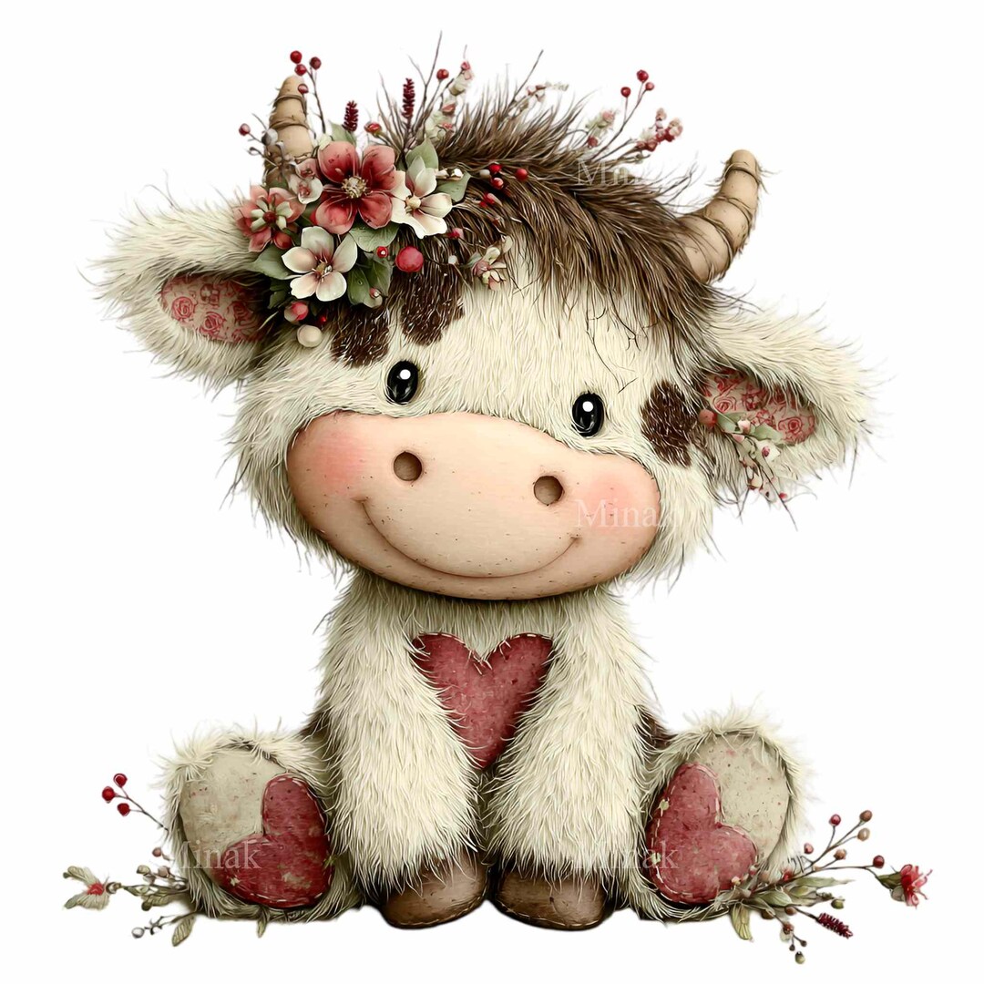 16 PNG Highland Cow Floral Heifer Clipart, Baby Farm Animal Heart - Etsy