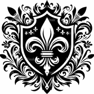 6 SVG Shield SVG – Royal French Crest Cut File – Heraldyczny barokowy clipart do Cricut i Silhouette Crafts