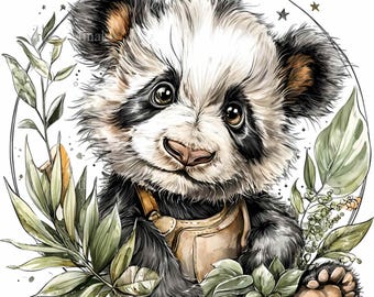 11 PNG Baby Panda Clipart – Woodland Animal Illustration, Nursery Panda for Prints, Cards, Kids