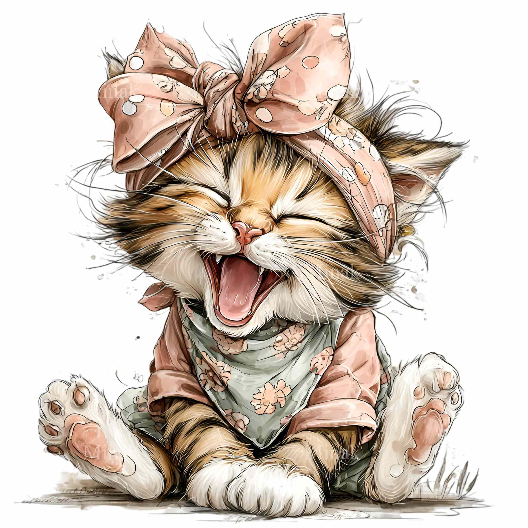 15 PNG Kitten Nursery Clipart – Bow Cat Watercolor Baby Animal ...