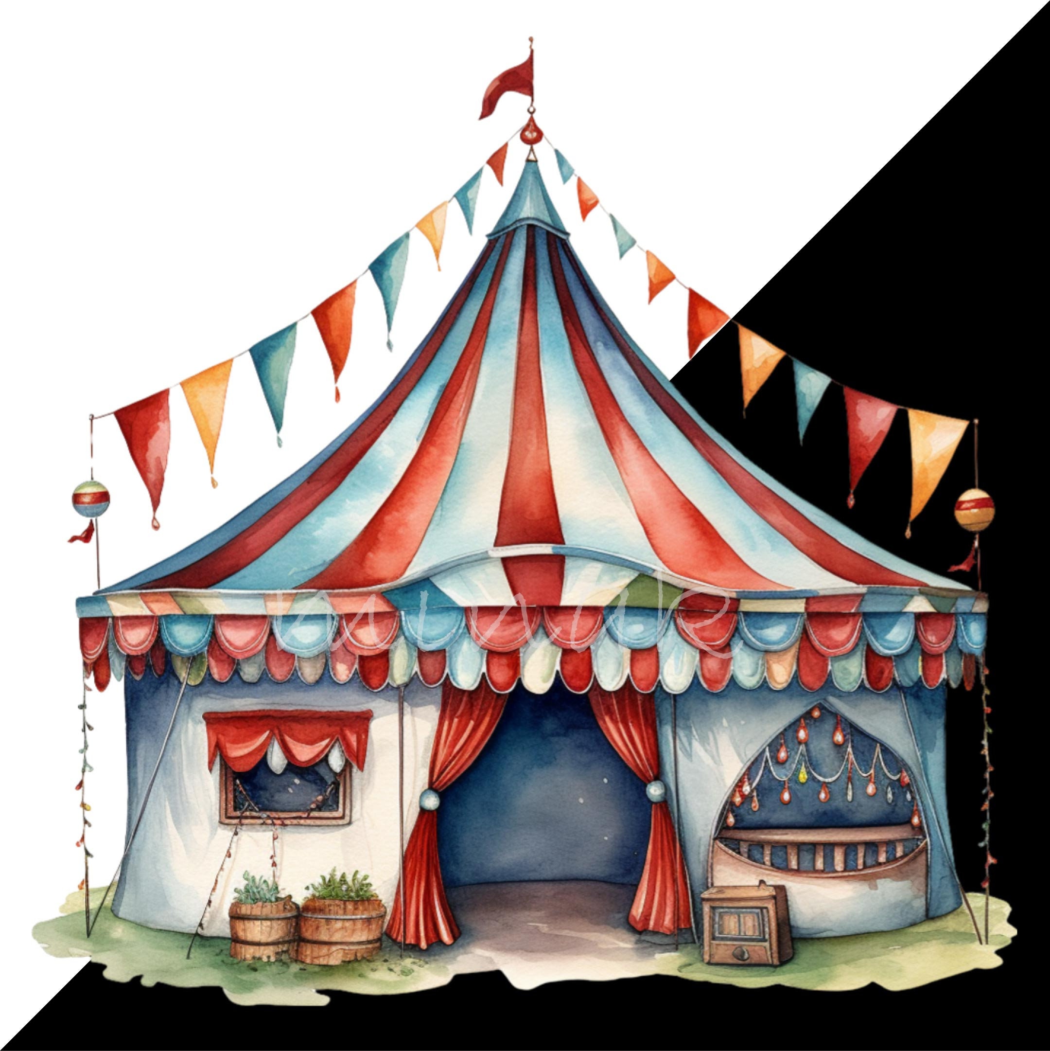 10 PNG Watercolor Circus Tent Clipart – Vintage Carnival PNG – Red Blue ...
