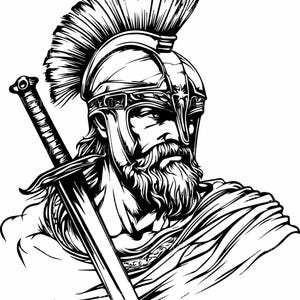 6 SVG Spartan warrior SVG – ancient Greek soldier with helmet and sword cut file for crafts, shirts, mugs, wall art and decor