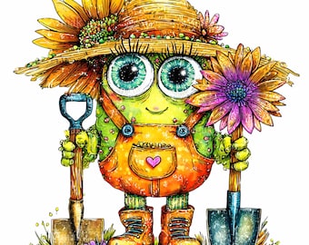 15 PNG Sunflower Gardener, Whimsical Monster Spring Garden Animal