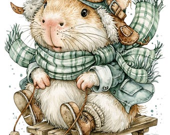 12 PNG Sledding Capybara Aviator Goggles Winter Sled Clipart