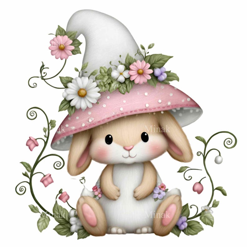16 PNG Garden Rabbit Floral Hat Bunny Clipart, Spring Nursery - Etsy