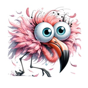 Funny Bird, Flamingo Clip Art, Pink Clipart, 15 PNG