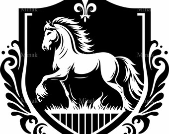 6 Stemma di cavallo nobile SVG, file vettoriale di taglio per scudo medievale, grafica araldica di animali