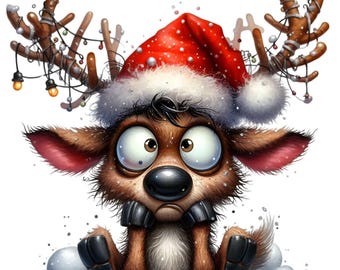 15 Shocked Christmas Reindeer Png, Tangled Antler Light Graphic Art
