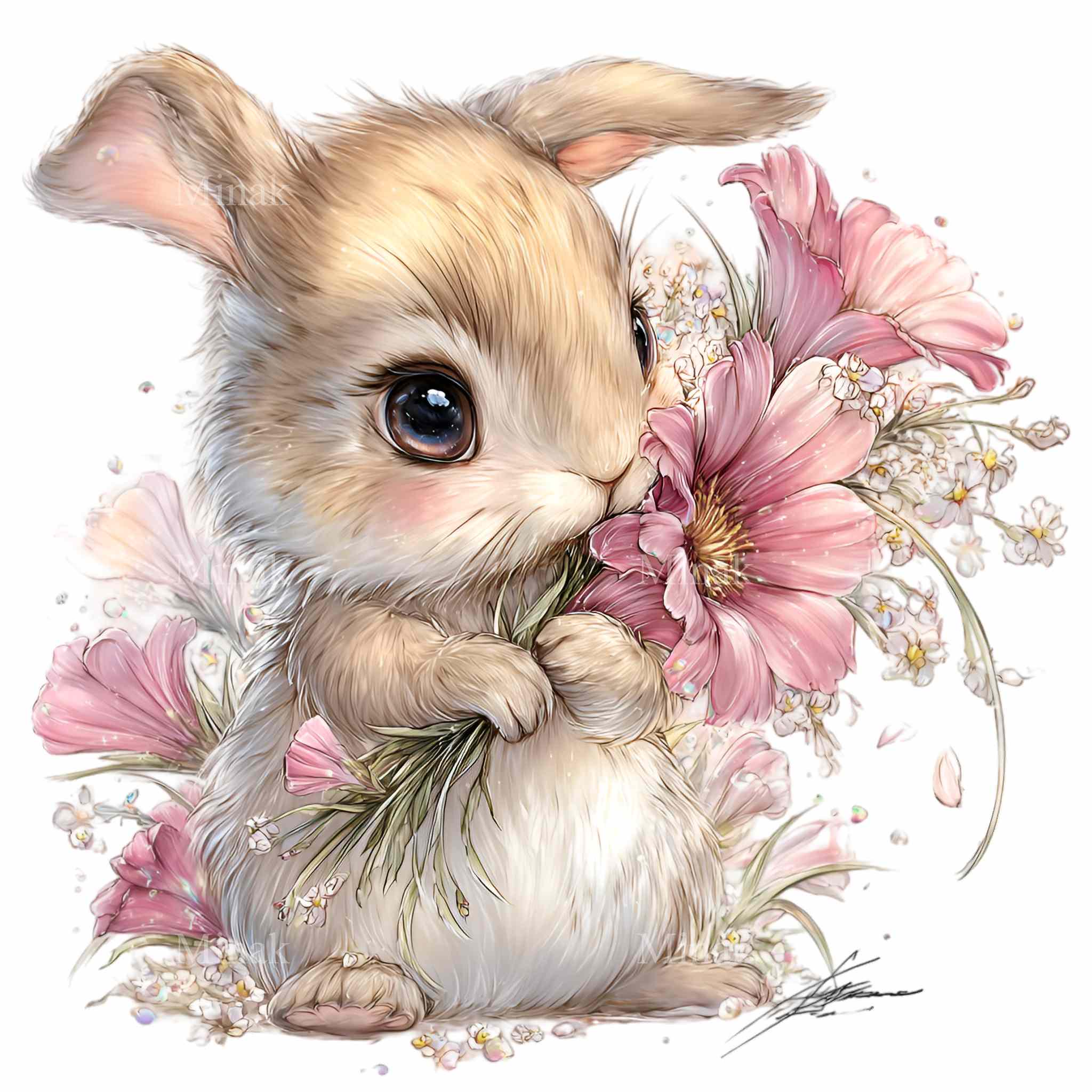 10 PNG Floral Bunny Clipart – Spring Rabbit With Rose Bouquet for ...
