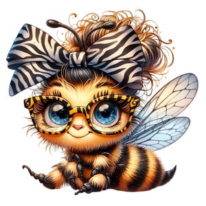 Bee Clipart With Zebra Bow and Leopard Glasses 15 Cute and Quirky PNG ...